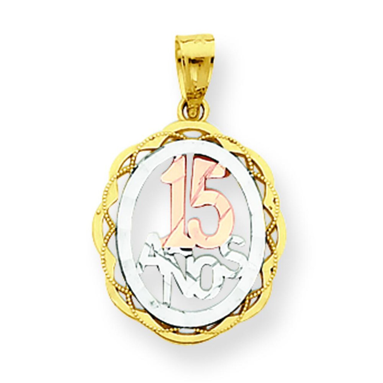 10K Gold Two Tone Sweet 15 Oval Pendant Charm Anos Jewelry 20mm x 16mm